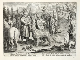 Der Große König der Parther jagt mit seinen zahmen Panthern, Illustration aus 